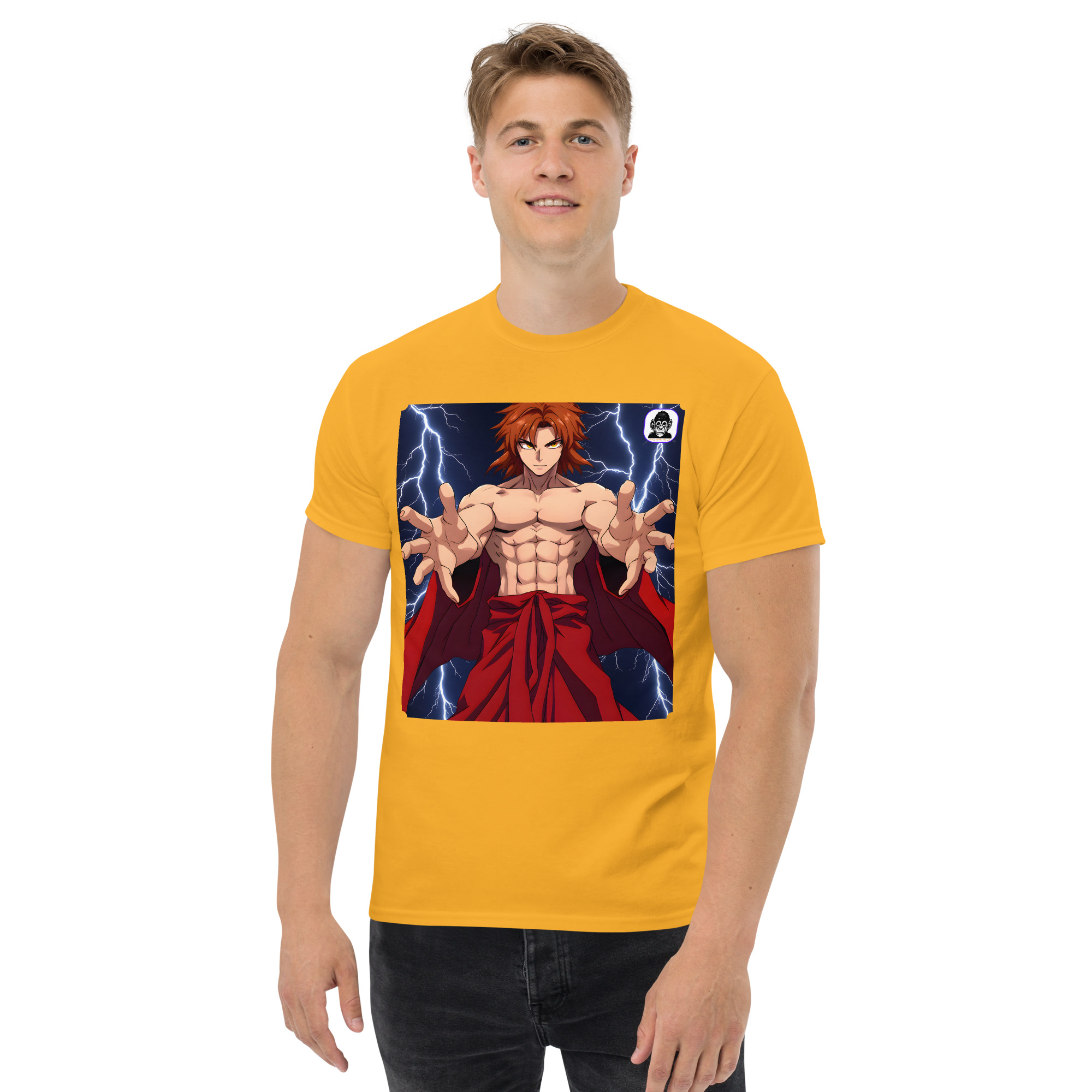 Brown hair, red robe muscular male Unisex classic Anime T-Shirt