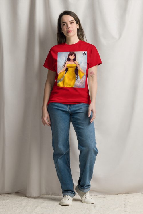 Brown haired woman in yellow dress Unisex classic Anime T-Shirt