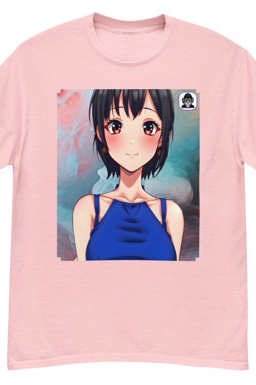 Brunette in blue, colourful background Unisex classic Anime T-Shirt