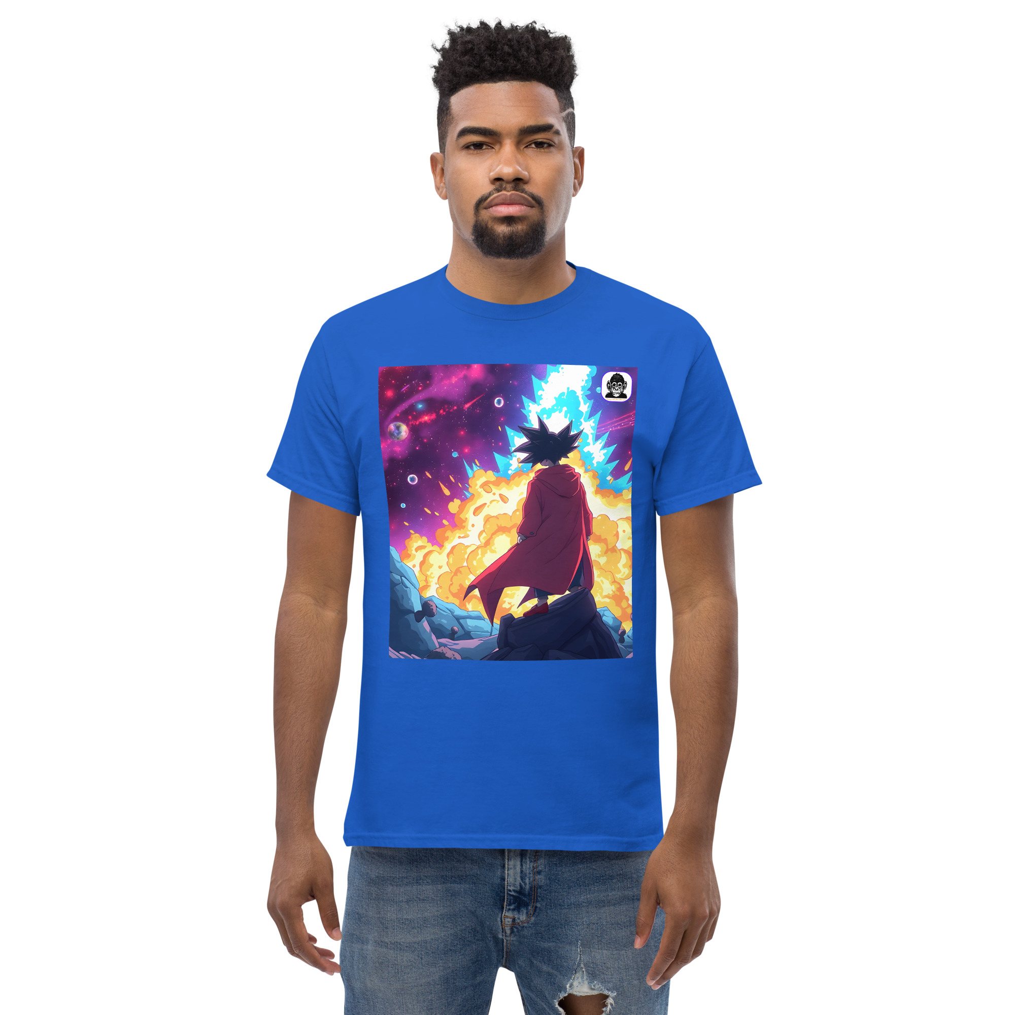 Black hair looking into space explosion Unisex classic Anime T-Shirt