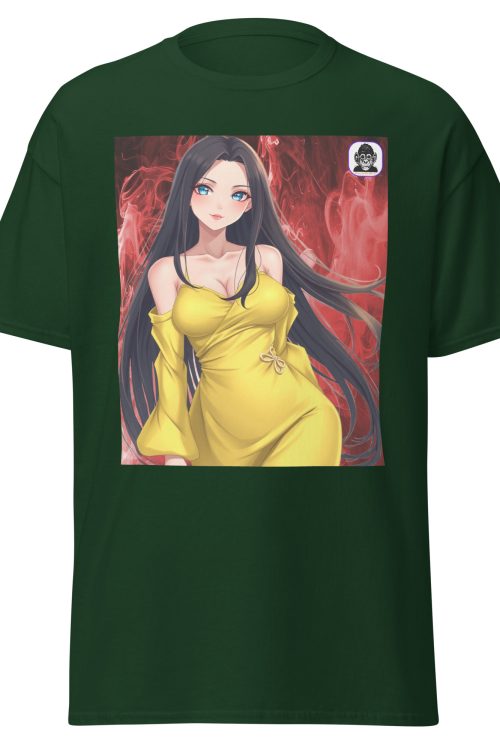 Brunette with Yellow dress on red smoke Unisex classic Anime T-shirt