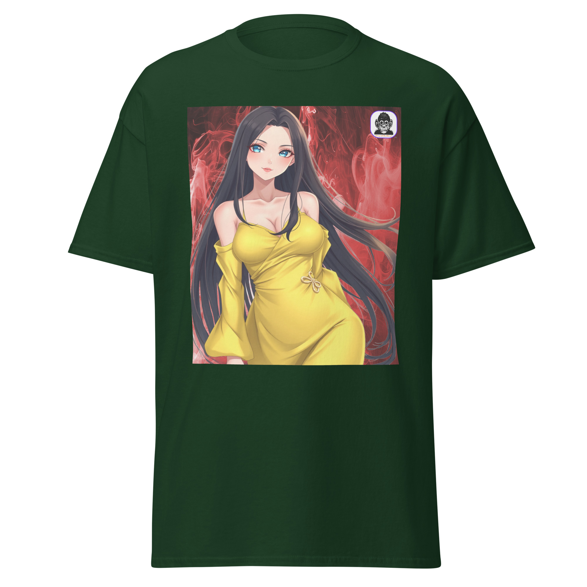 Brunette with Yellow dress on red smoke Unisex classic Anime T-shirt