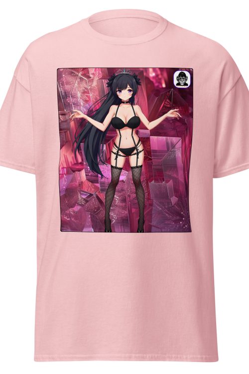 Black hair, bikini and stockings on pink crystal Unisex classic Anime T-Shirt