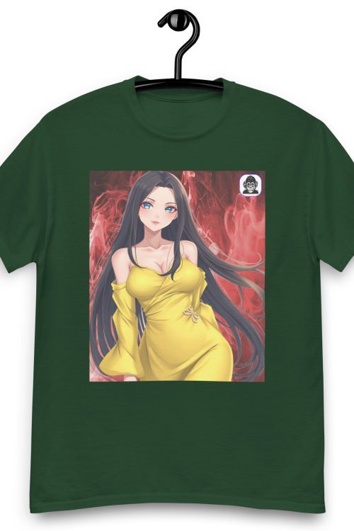 Brunette with Yellow dress on red smoke Unisex classic Anime T-shirt