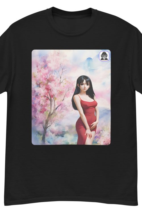 Anime girl with long black hair cherry blossoms Unisex classic Anime T-Shirt