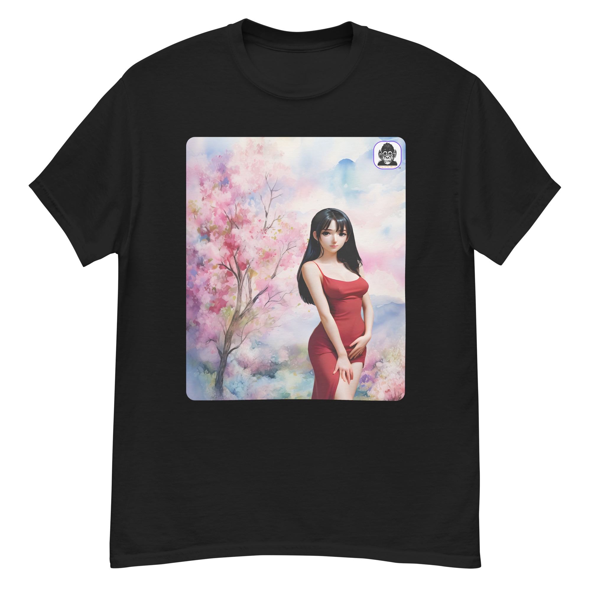 Anime girl with long black hair cherry blossoms Unisex classic Anime T-Shirt