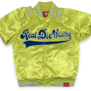 -R.D.W. UNISEX , SATIN VARSITY JACKET NEON YELLOW & BLUE