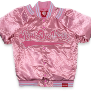 -R.D.W. UNISEX , SATIN VARSITY JACKET PINK & WHITE